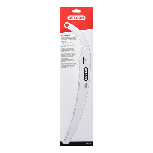 Oregon Use this replacement blade when you need a new curved blade on your saw, without throwing away the handle or the sheath. Easy to replace thanks to two point replacement screws and nuts which can be removed and assembled with the help of a coin.
