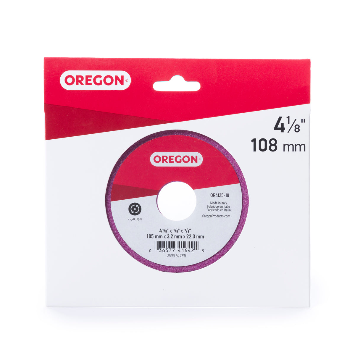 Oregon Vitrified Grinding Wheel for sharpening Chainsaw Chain, for 1/4 in., 3/8LP in. and 0.325 in. Pitch Chain OR4125-18A