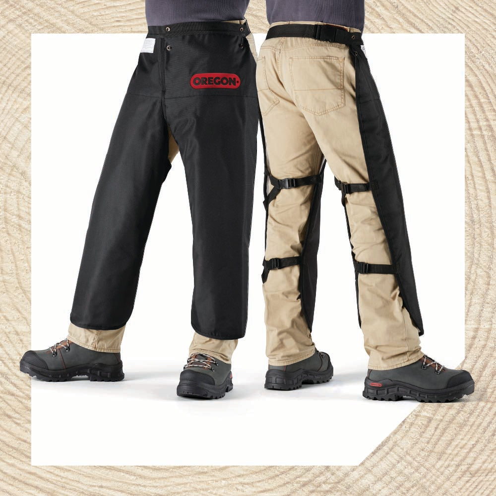 Oregon® Protective Chainsaw Chaps, Black, 8 layers of breathable warp knit chainsaw protection, One Size Fits All 563979