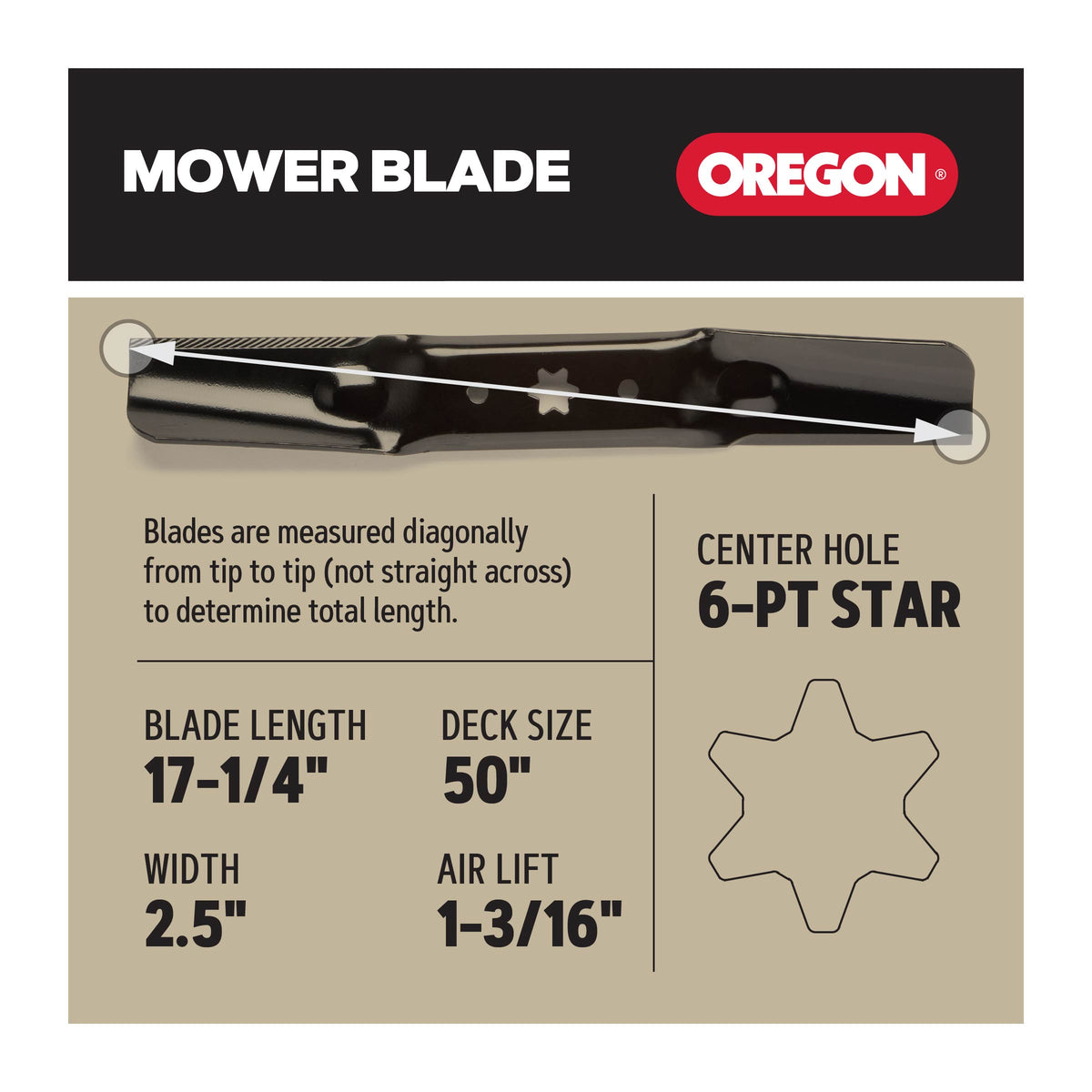 Oregon® 17-1/4" Blade for 50" MTD Lawn Mowers, OEM Part Numbers 942-05052, 742-05052