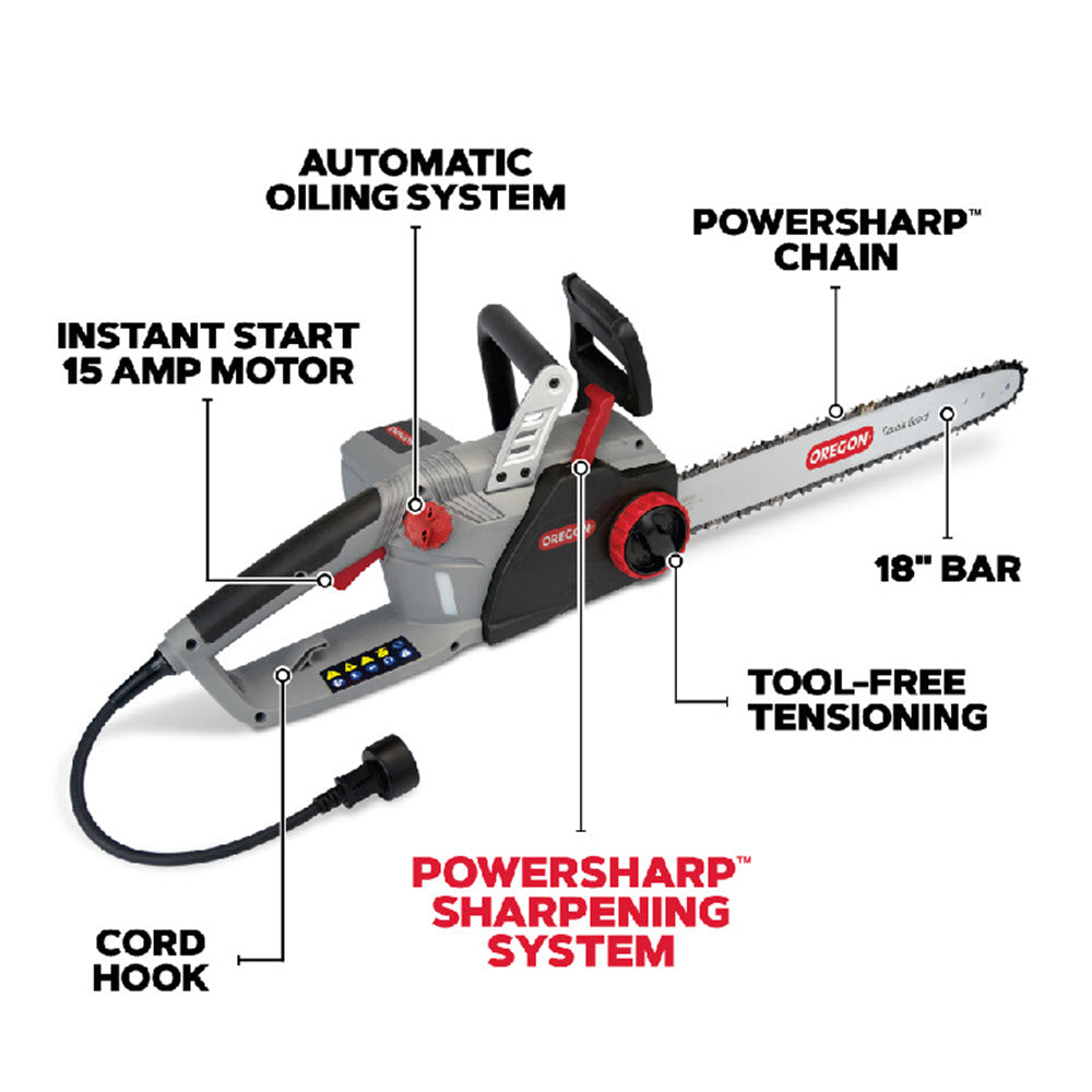 Oregon CS1500 18-inch 15 Amp , Self-Sharpening Corded Electric Chainsaw