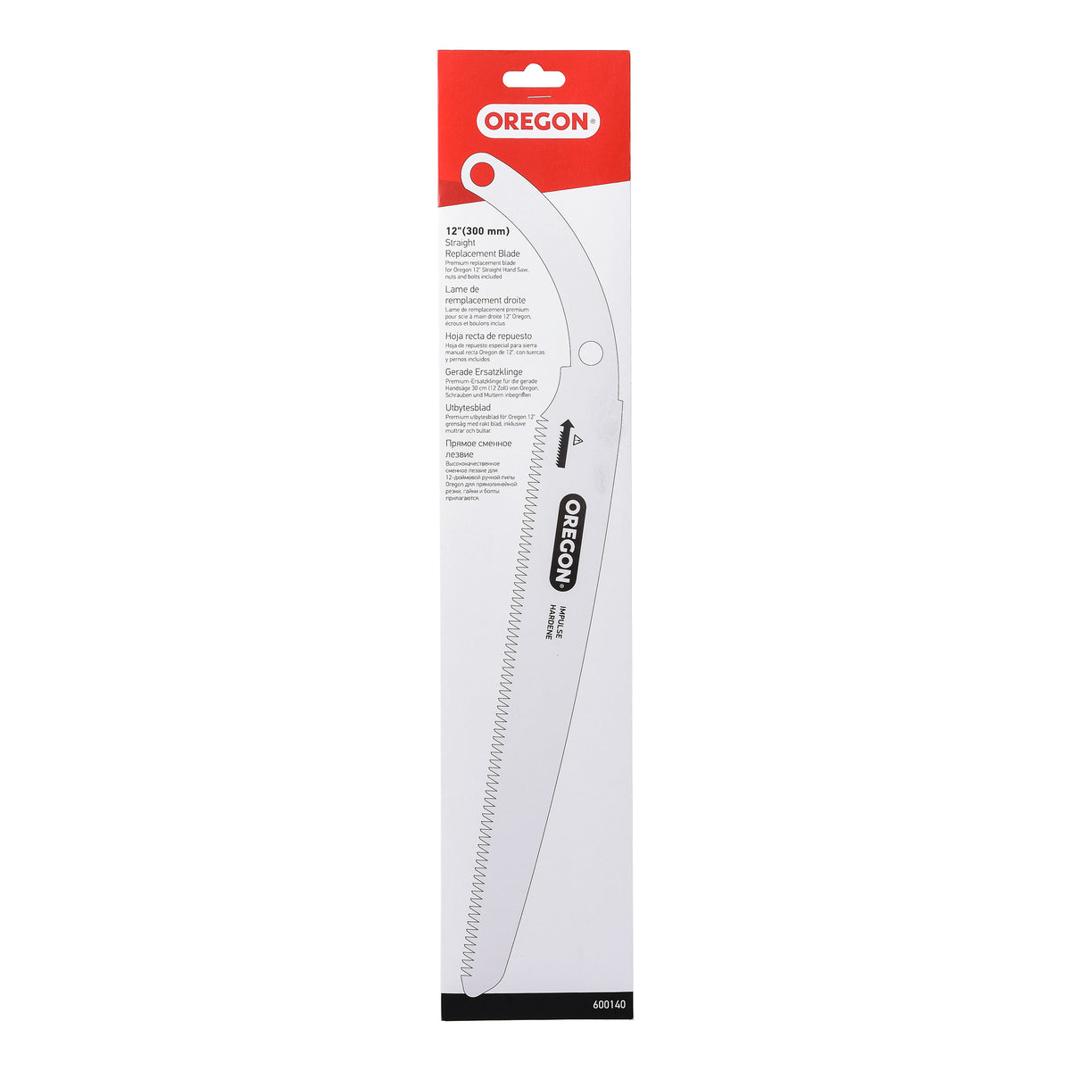 Oregon Use this replacement blade when you need a new straight blade on your saw, without throwing away the handle or the sheath. Easy to replace thanks to two point replacement screws and nuts, which can be removed and assembled with the help of a coin.