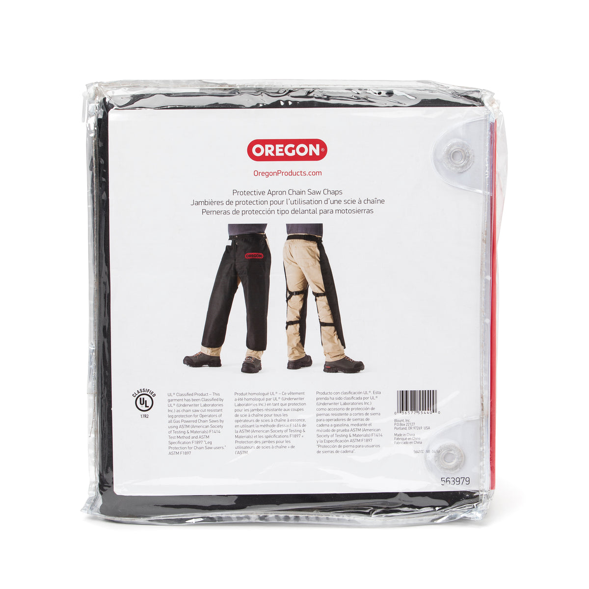 Oregon® Protective Chainsaw Chaps, Black, 8 layers of breathable warp knit chainsaw protection, One Size Fits All 563979