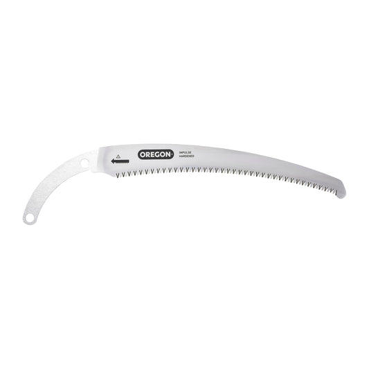 Oregon Use this replacement blade when you need a new curved blade on your saw, without throwing away the handle or the sheath. Easy to replace thanks to two point replacement screws and nuts which can be removed and assembled with the help of a coin.